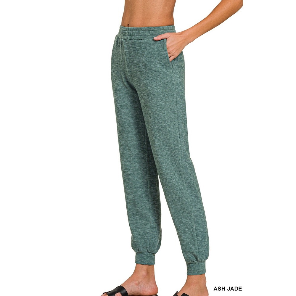 Zenana Jogger Pants Womens Small Ash Jade NWOT Cotton Slub CP-2537Y Casual